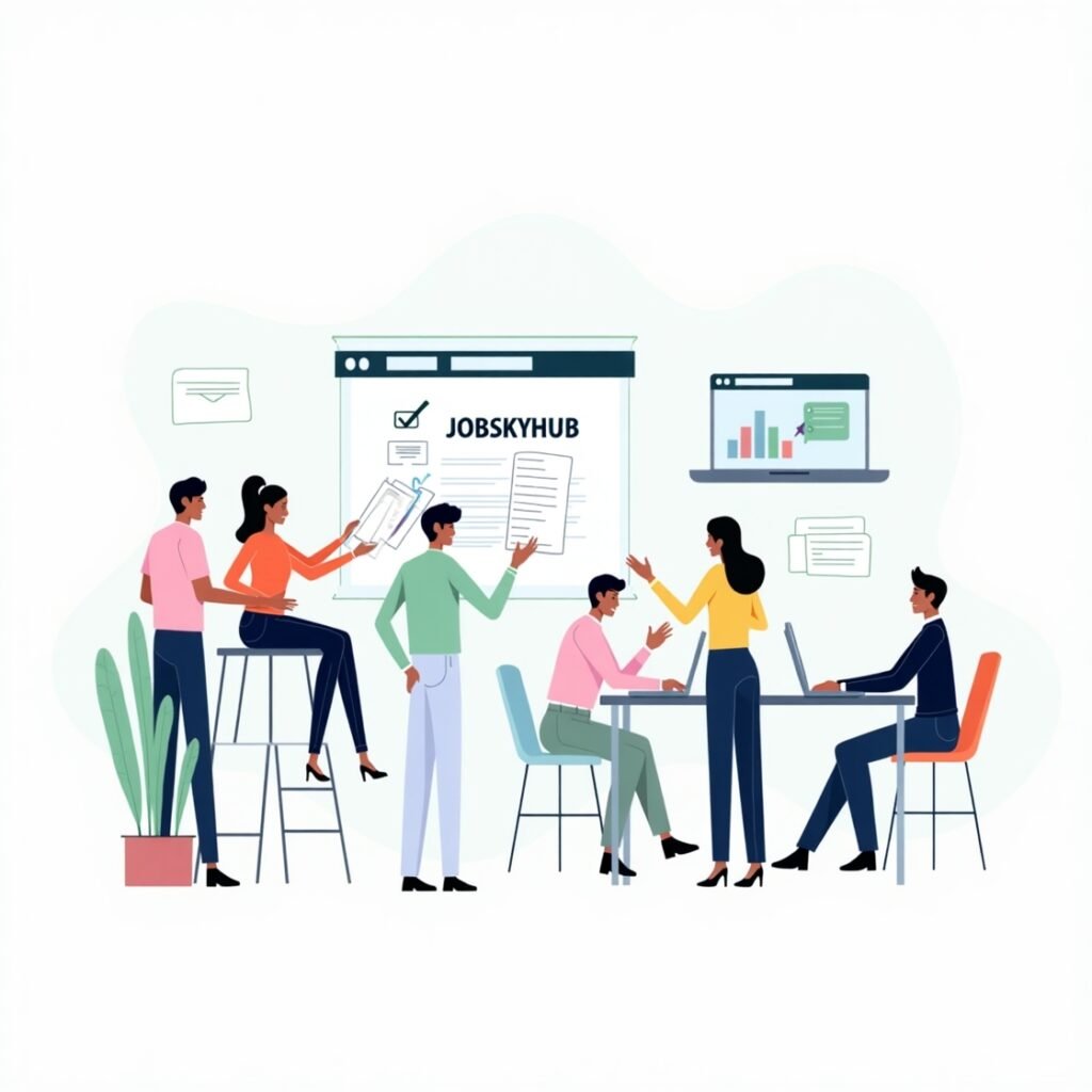 United King Jobs – Close-up of a person holding a resume while searching for jobs on Jobskyhub.com using a laptop, symbolizing career opportunities.