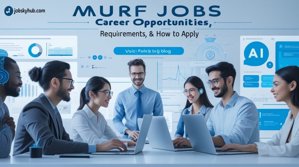 Modern workspace with diverse employees performing Murf.ai job roles from home