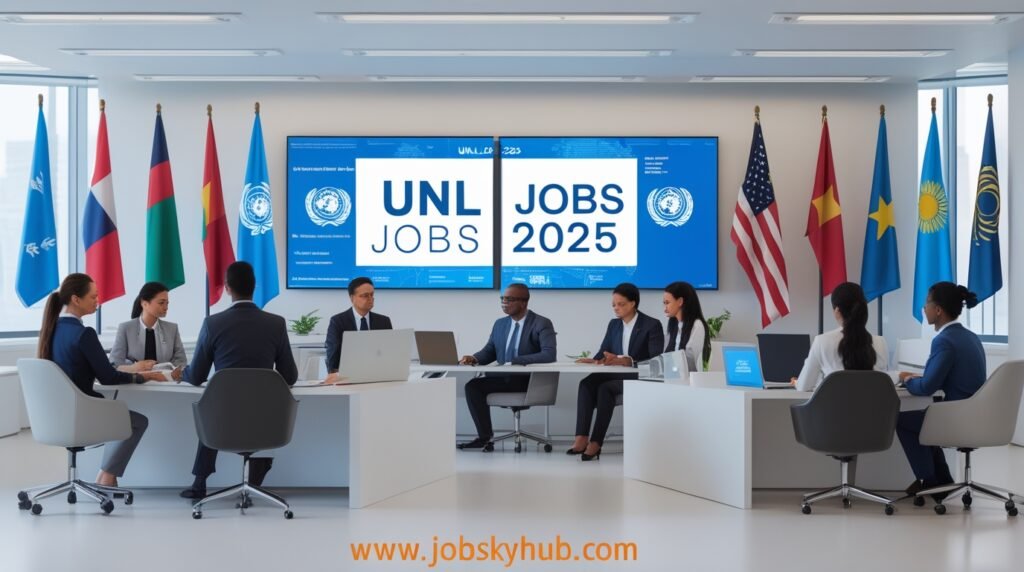 Laptop screen showing UN job application portal with documents and resume, illustrating the step-by-step process to apply for UNL Jobs 2025 – JobSkyHub.com
