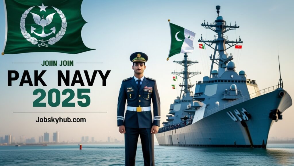 “Join Pak Navy online registration 2025 process guide with laptop screen showing official Pak Navy website and registration form.”