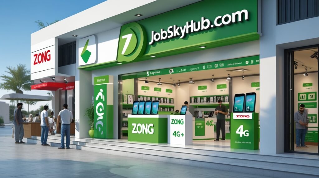 "Essential items for setting up a Zong franchise in Pakistan, including computers, POS systems, and JobSkyHub.com business planning guide."