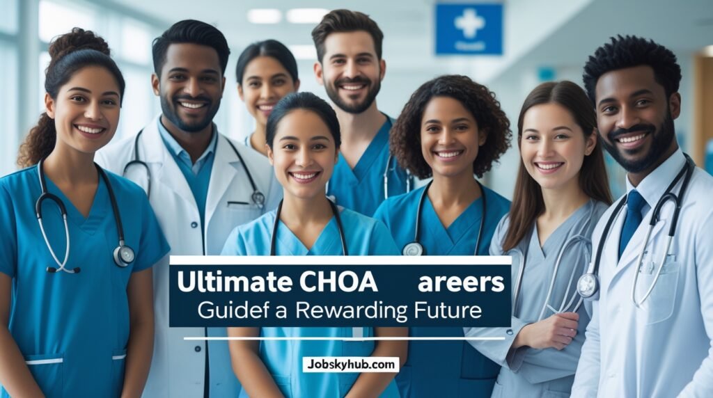 Smiling pediatric doctors and nurses at CHOA hospital representing professional teamwork and growth opportunities in choa careers.