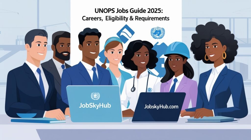 Illustration showing step-by-step UNOPS online job application process