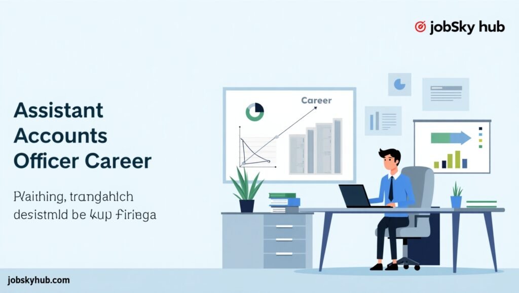 Assistant Accounts Officer organizing invoices and financial documents in office