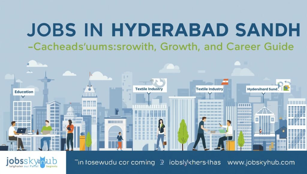Illustration of teachers, doctors, IT experts, and textile workers representing jobs in Hyderabad Sindh.