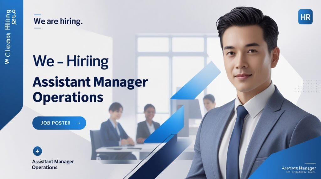 Team leadership and operations management themed hiring graphic for Assistant Manager position at Super Space, Sharif Complex Multan.